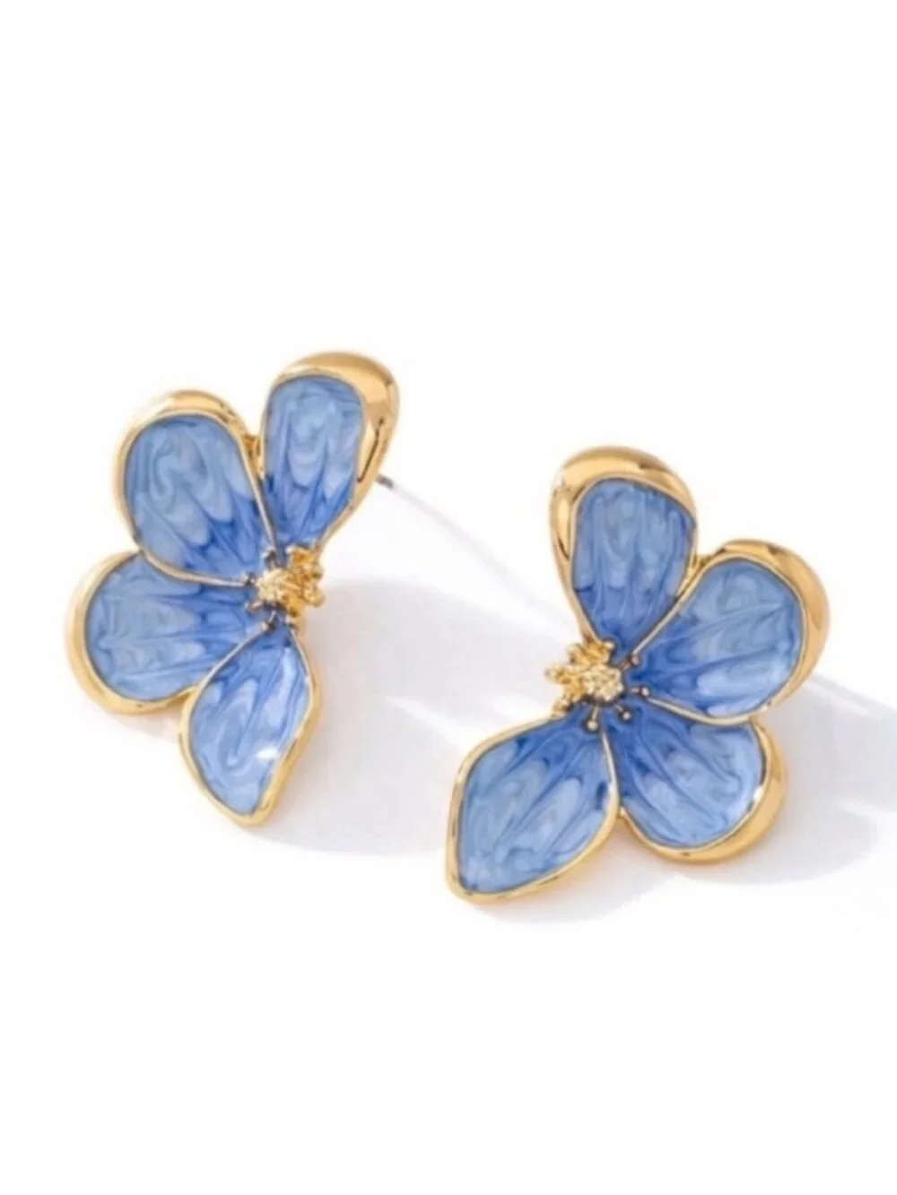 New! Blue Hand Painted Flower Earrings (2013) NWOT
